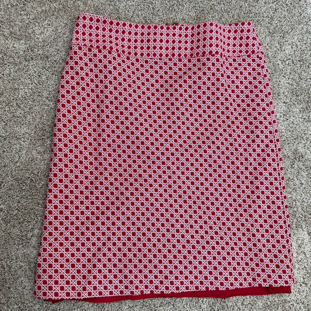Talbots Skirt Size 10 Red White Basket Weave Pattern Fully Lined Cotton Zipper